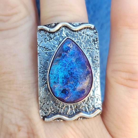 New Dichroic Glass 925 Silver Ring. - Picture 2 of 16